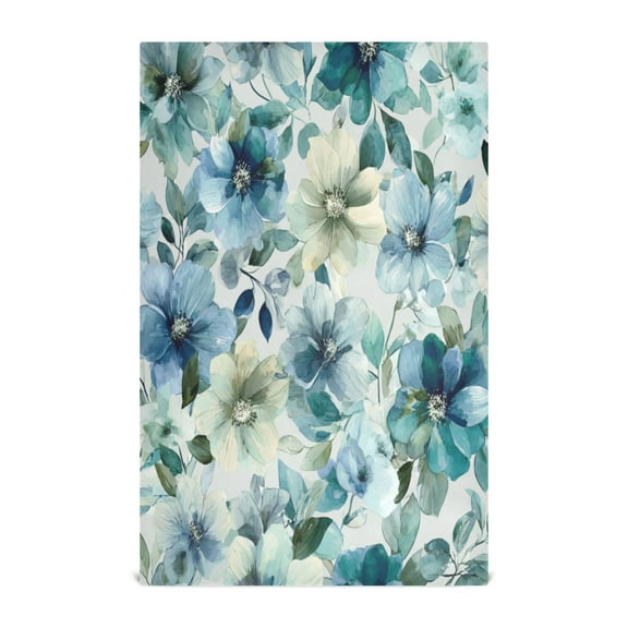 Multi-Purpose Kitchen Towels 28x18 Inch Dishcloths with Hanging Loop Decorative and Practical Towels for Kitchen, Dining Blue and Green Flowers