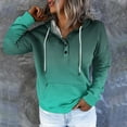 thumbnail image 2 of Jinhomg Women's Long Sleeve Drawstring Hoodies Trendy Gradient Color Button Up Pullovers Lightweight Comfort Kangaroo Pocket Sweatshirts Summer Saving Green L, 2 of 6