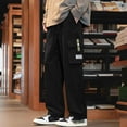 thumbnail image 2 of Ceisia Men Solid Color Fleece Multi Pocket Work Pants Loose Drawstring Gift Elastic Cuff Trousers, 2 of 8