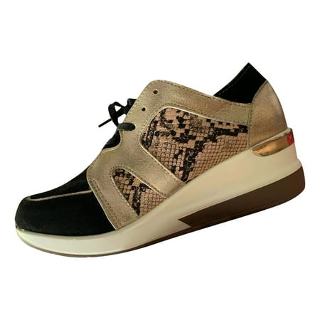 

AnuirheiH Women Shoes Bandage Splicing Printing Sports Casual Flat Heel Single Shoes Clearance