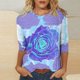 thumbnail image 1 of ICHUANYI Clearance Women's Fashion Printed Loose T-shirt 3/4 Sleeves Blouse Round Neck Casual Tops(Purple, S) ICHUANYI WER2023081015368, 1 of 5