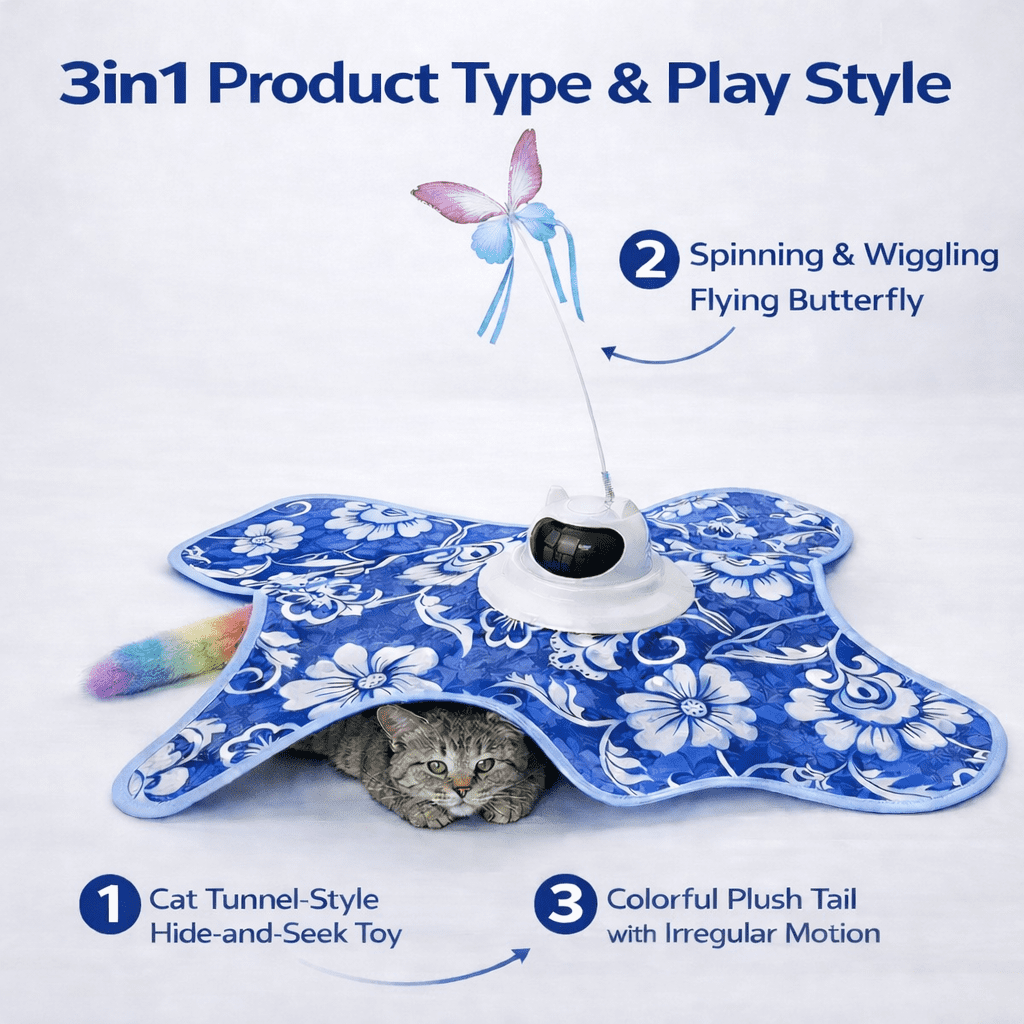 BONROB Interactive Cat Toy for Indoor Cats, Motion Activated Hide and Seek Toy with Spinning Butterfly and Plush Tail, Usb Rechargeable