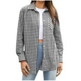 thumbnail image 4 of POROPL Woman Plaid Shirt Sexy V-neck Lapel Collar Zipper Plaid Color Long Sleeve Fold Casual Blouse Tops for Lady Gray Size S(US:4), 4 of 9