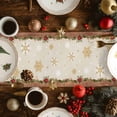 thumbnail image 3 of Christmas Cotton Linen Table Runner Xmas Dwarfs Pine Tree Snowflakes Yellow Wood Grain Dining Table Runners for Home Decor Party Dining Room Restaurant Kitchen Party 13" x 108", 3 of 9