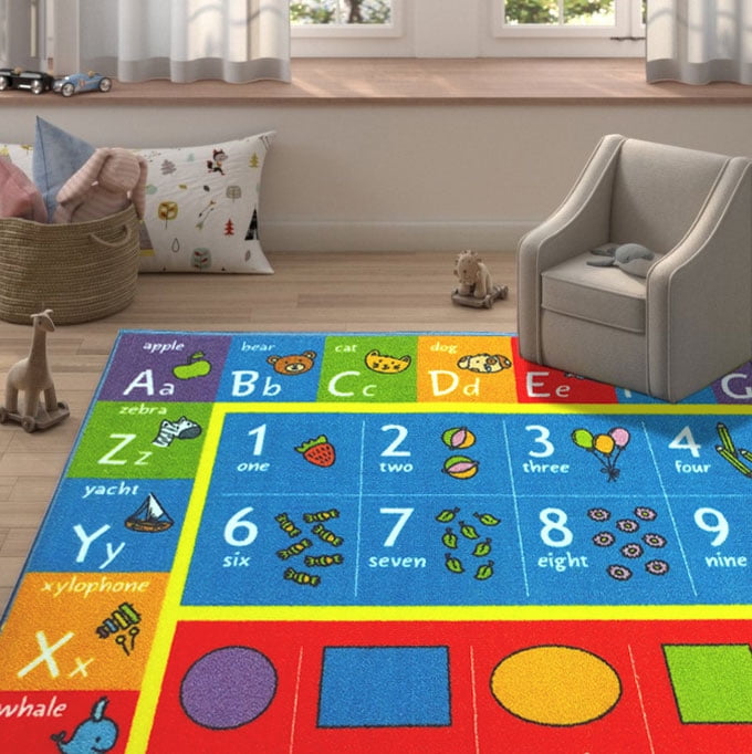 KC Cubs Playtime Collection ABC Numbers Shapes Educational Rug 8'2" x 9'10"