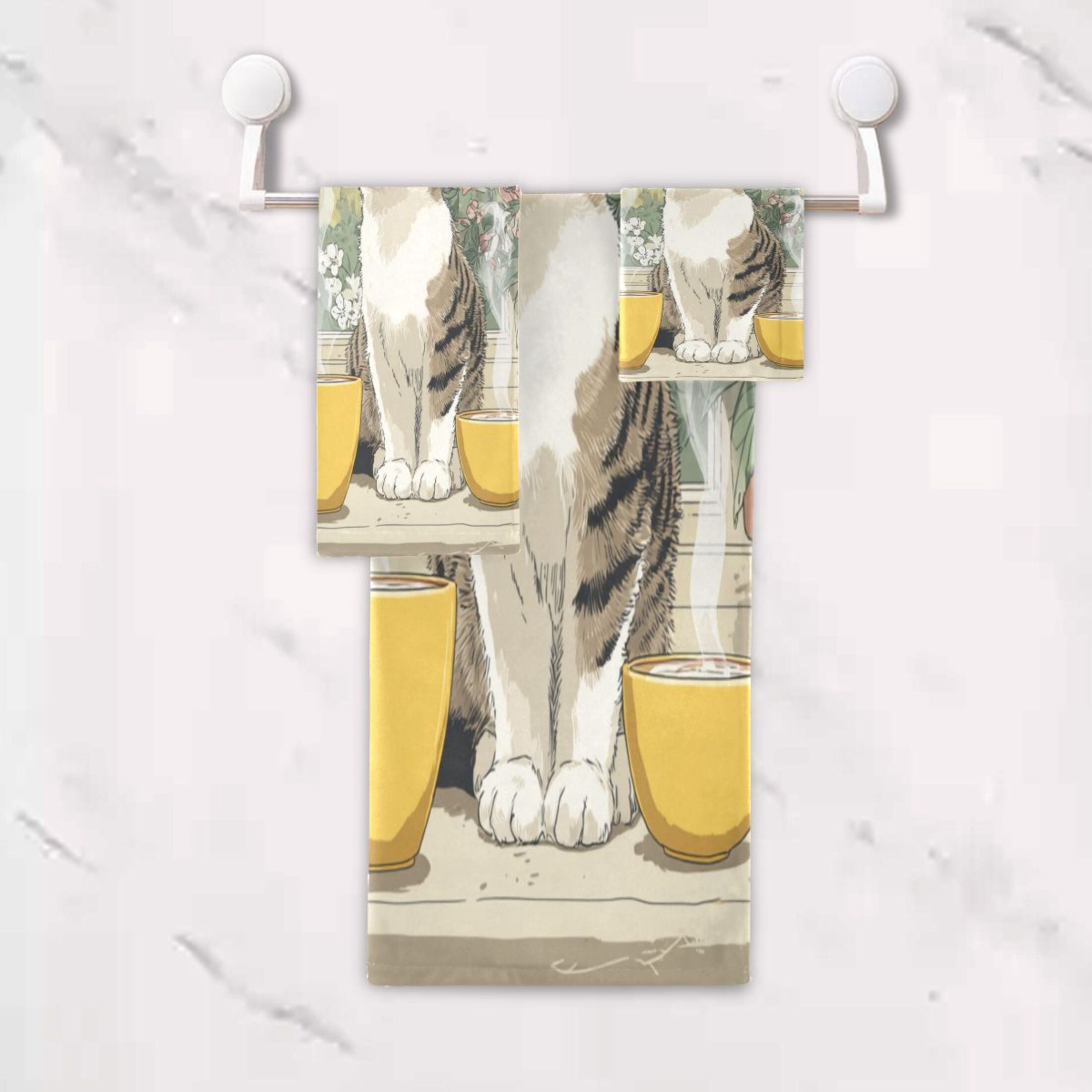 Three-Piece Towel Set Face Towel Towel Set Hand Towel Bath Towel Cotton Bath Towels Bath Towel Sets Hand Bath Towels Two Cute Cats Art