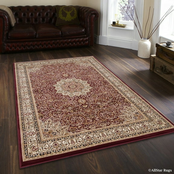Allstar 5x8 Traditional Area Rug in Red with Ivory Persian Nain design (5' 2" x 7' 4")