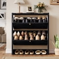 thumbnail image 6 of YOCWO Fluted Shoe Storage Cabinet with 2 Flip Drawers, Mid Century Wood Shoe Rack Organizer with Open Shelf, Freestanding Narrow Shoe Cabinet for Entryway Hallway, Black, 6 of 8