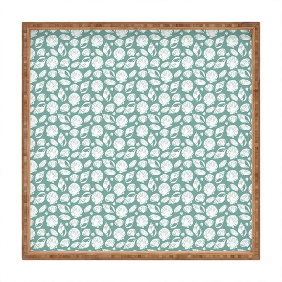 Society6 Shells Teal by Coastl Studio Square Bamboo Tray