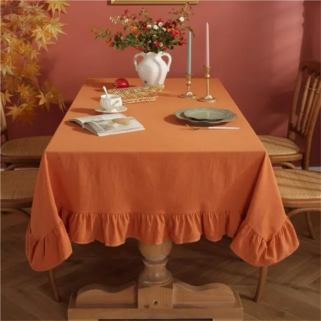 Retro Ruffle Tablecloth Cotton Washable Table Cover Tablecloths for Rectangle Table Baby Shower Kitchen Party Wedding Decor