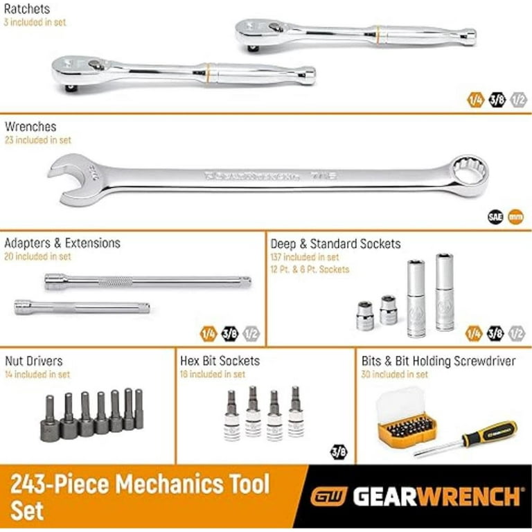 GearWrench 243-Piece Heavy Duty Automotive Kit, 6 Point Mechanics