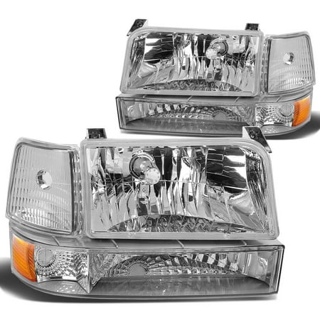 Ford Bronco Headlamp Headlight - For 92-96 Ford F-150 Bronco Replacement Headlight Lamp Assembly (Chrome Housing Amber Reflector) - 5 Gen 93 94 95