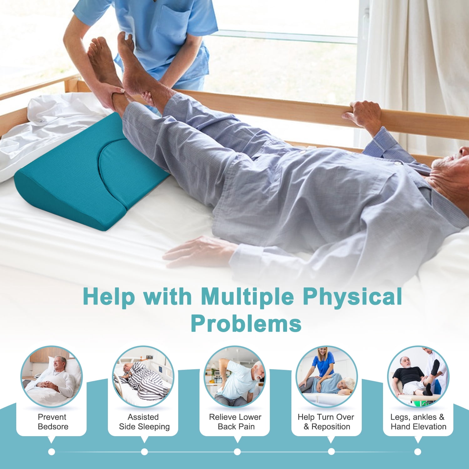 23.6" Bedsore Wedge Pillow for Pressure Relief, Positioning Wedge for Back Pain Relief, Pressure Ulcer Cushion Support Pillow After Surgery for Seniors & Bedridden Patients