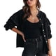 thumbnail image 1 of Blusa negra de manga larga con mangas abullonadas para citas de mujer, talla M Chaqueta elegante con volantes y cuentas, 1 of 6