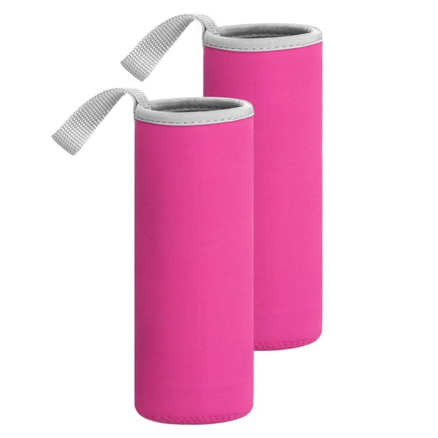 2 piezas Funda de Neopreno para Botella de Agua, Bolsa Portabotellas de Vidrio Aislante de 18.5 oz, Funda Colapsable para Bebidas con Asa, Rosa Rojo