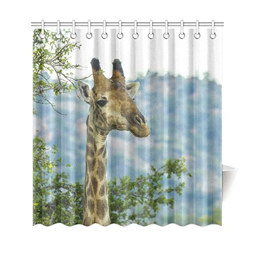 ARTJIA African Wildlife Animal Shower Curtain,Spring Tree Cute Funny