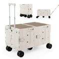 thumbnail image 1 of Costway Large Foldable Utility Cart with  2-Tier Storage Crates 5 Rotate Wheels Metal White, 1 of 9