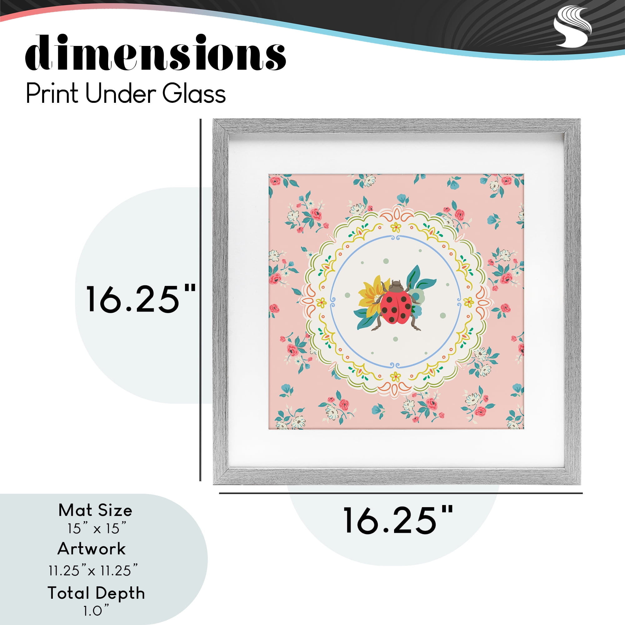 Spring Lady Bug Lace Pattern Gray Framed Print Under Glass, design by Angela Steahling