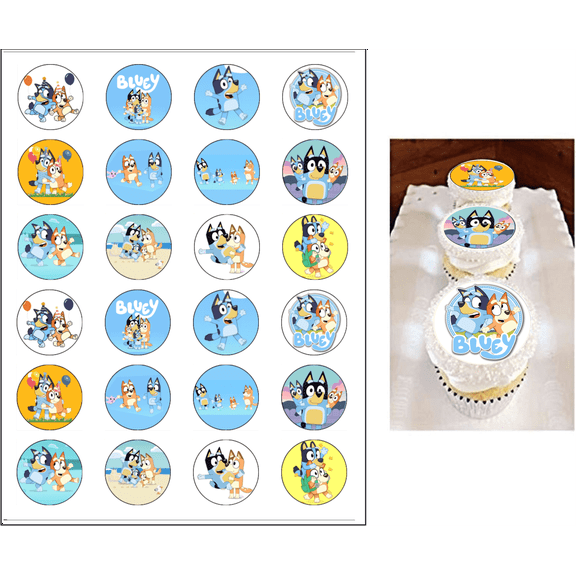 24 Edible Blue Dog Cupcake Toppers - Perfect Cake Decorations for Children's Parties
