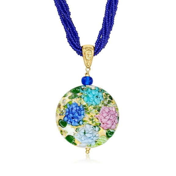 Ross-Simons Italian Multicolored Murano Glass Hydrangea Pendant Multi-Strand Necklace in 18kt Gold Over Sterling, Women's, Adult