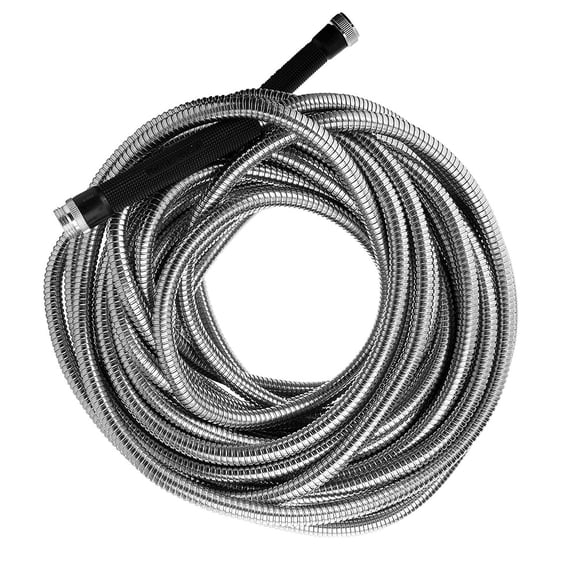 BIONIC STEEL 100 Ft Metal Garden Hose with Sprayer Nozzle, Non Kinking Designed Stainless Steel Heavy Duty Water Hose 100 Ft x 5/8 in. Flexible NON Expandable for Uninterrupted Water Flow, 500 PSI