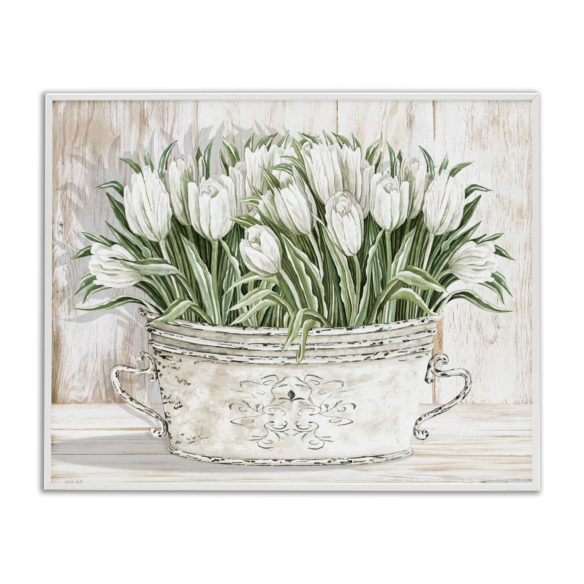Stupell Industries White Tulip Flowers Fresh Vintage Country Tin Painting, 14 x 11, Design by Cindy Jacobs