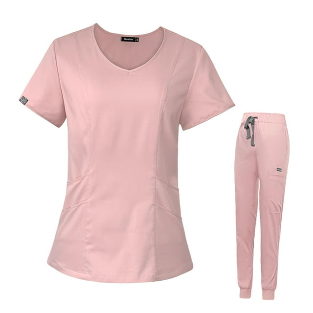 Conjunto de uniformes de enfermería jinwen para el cuidado de mascotas rosa