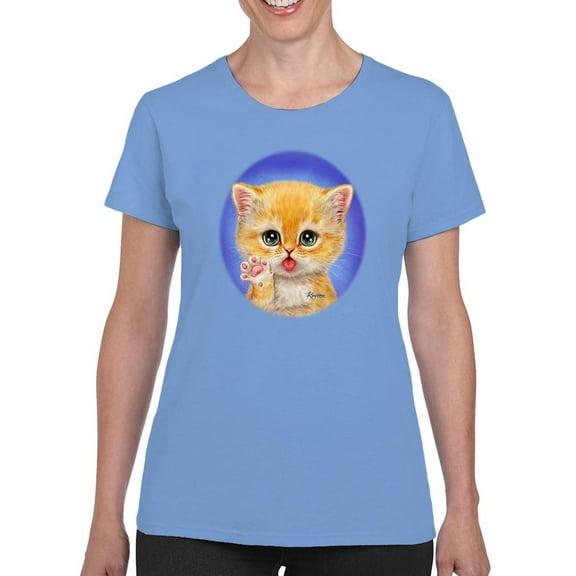 Greeting Cat. T-Shirt Women -Kayomi Harai Designs, Female 3X-Large