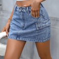 thumbnail image 2 of WTOBBY Women's Bodycon A-Line Denim Skirt High Waist Stretch Raw Hem Button Front Distressed short Skirt for Casual Outfit,Royal Blue L, 2 of 5