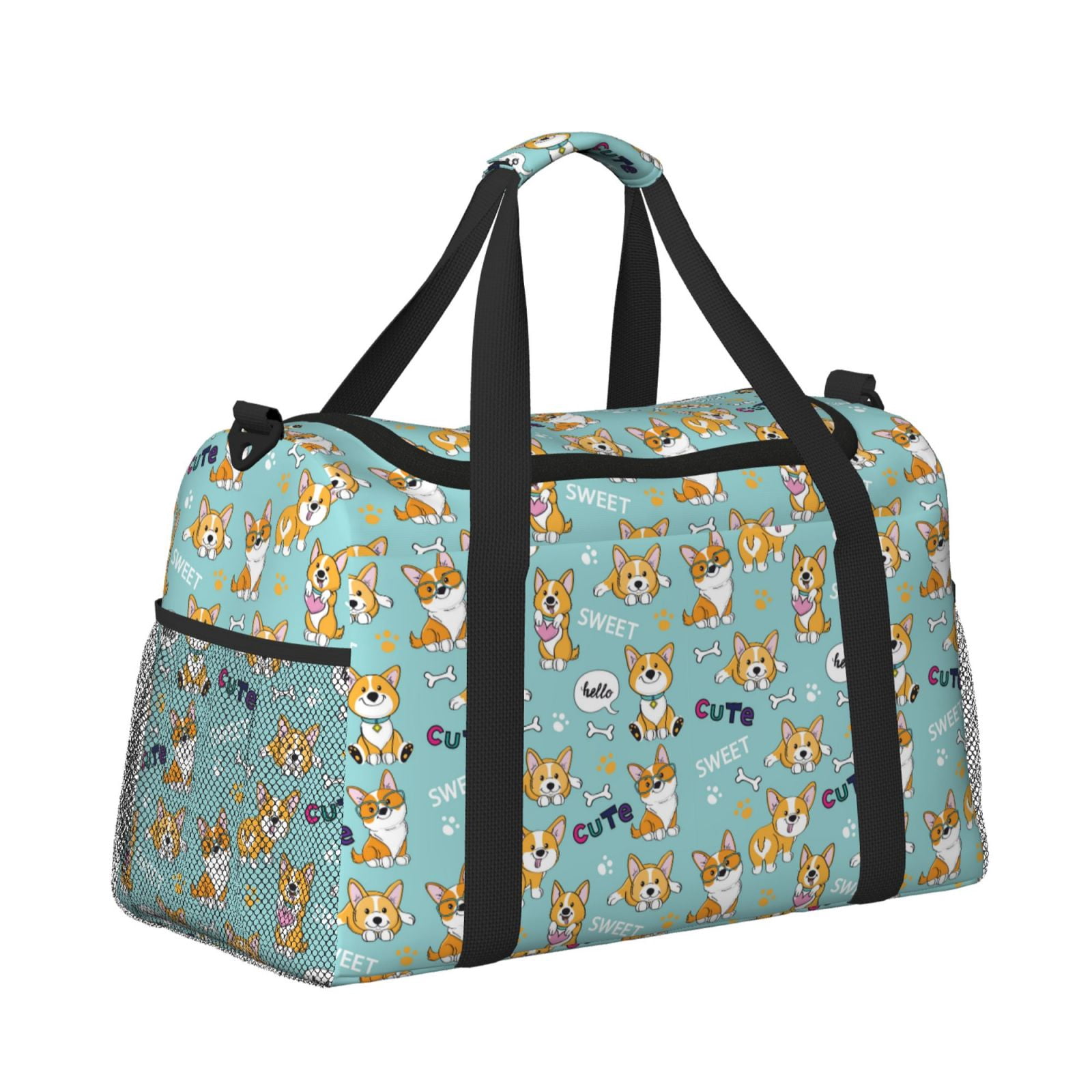 Fuzoiu Cute Dogs Corgi Print Travel Duffle Bag,Carry On Tote Bags,Duffel Bag,Sport Gym Bag, Hospital Bag for Labor and Delivery, Overnight Bag,Luggage Bag