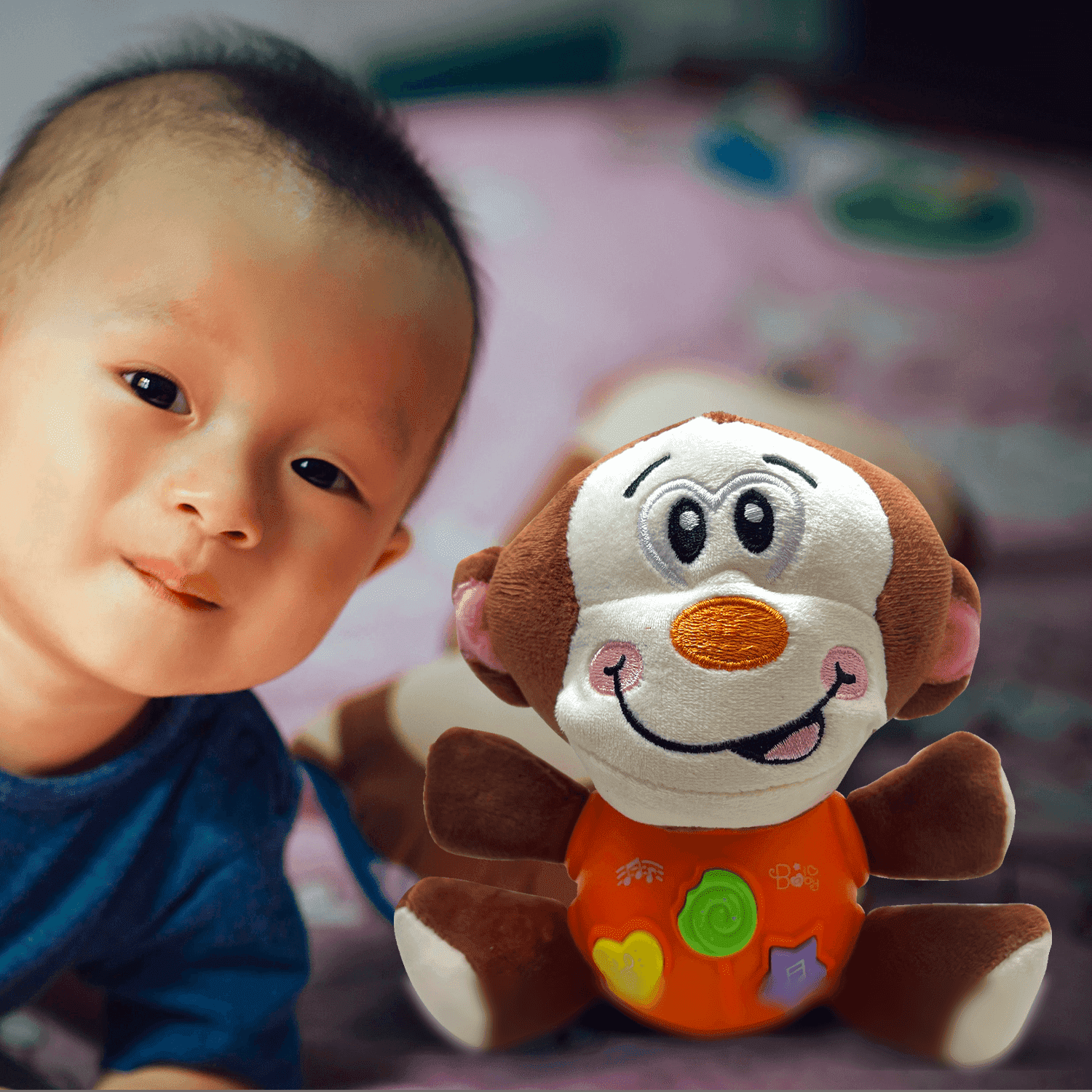 Plush Monkey Music Baby Toys 0 3 6 9 12 Months, Soft Aminal Light Up Stuffed Baby Toys Newborn Baby Musical Toys for Infant Babies Boys & Girls Toddlers 0 to 36 Months