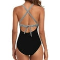 thumbnail image 3 of Innerwin Swimwear Gradient Women Bathing Suits Surfing Long Sleeve Backless One Piece Swimsuit Black + Diagonal Bar M, 3 of 4