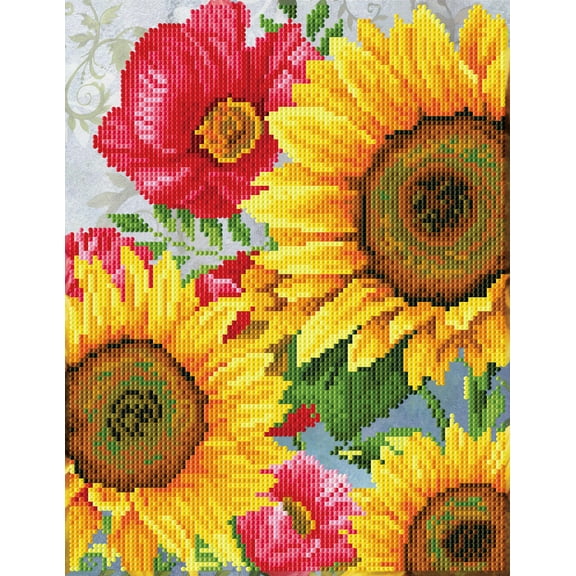 Diamond Dotz Poppies & Sunflowers Diamond Painting Kits for Adults - Floral Diamond Art Kits a Relaxing Creative Craft Kit with Dotz Gems 13.6x10.5