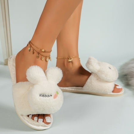 

Cathalem Bread Slippers for Women Ladies Fashion Cartoon Rabbit Decorative Open Toe Fluffy Comfortable Foam Slippers for Women Beige 8