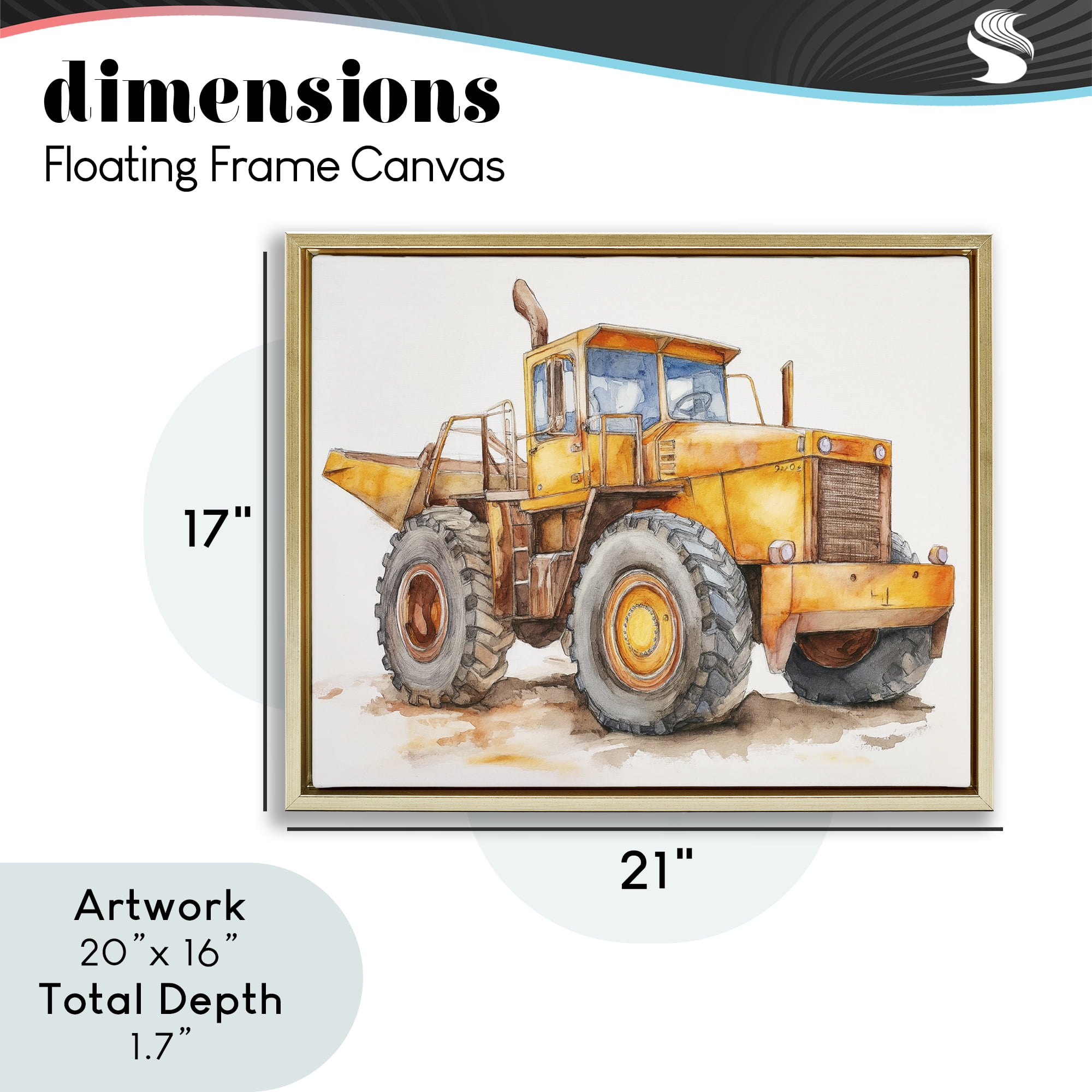 Stupell Industries Construction Truck Whimsicality Gold Framed Floater Canvas Wall Art, design by Steve Hunziker