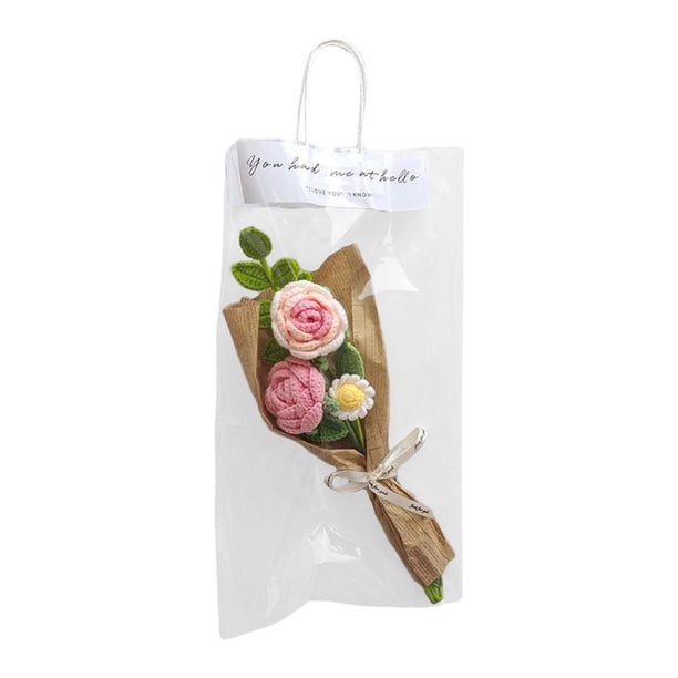Ramo de flores de ganchillo hecho a mano con flores artificiales, flores de punto, regalos de cumpleaños para mamá y San Valentín