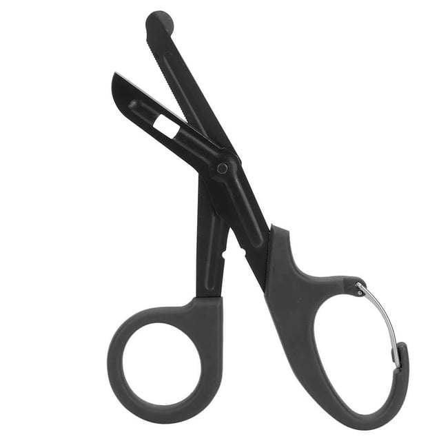 Sailing Tijeras para vendajes de acero inoxidable negras, dientes finos, herramienta de emergencia de primeros auxilios