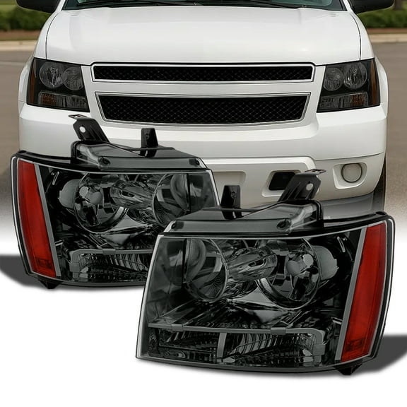 AKKON - For Smoked Smoke 07-13 Suburban Tahoe Avalanche Headlights Front Lamps Direct Replacement Left   Right