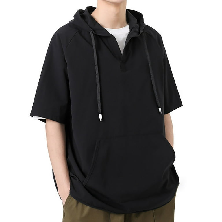 APEXFWDT Men's Hooded Shirt Tops Short Sleeve Casual Loose Hoodie