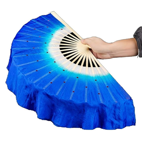 2 Layers Half Moon Faux Silk Veil Double Sided Fan Bamboo Handmade Dyed Performance Long Fan Handmade Belly Dance Silk Fan