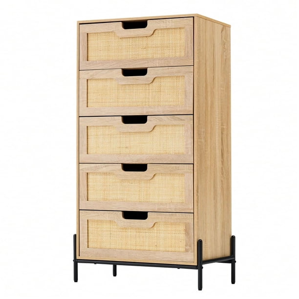 Moderno rattan 5 - cajón double cómoda: ideal para para dormitorio, sala de estar, hallway, y oficina - organize your clothes