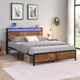 thumbnail image 3 of Yardmaster Queen Bed Frame, Industrial Bed Frame with 2 Tier Headboard Platform, Storage Headboard and LED Lights, Platform Bed Frame with 1000lbs Support, Noise Free, No Box Spring Needed, 3 of 10