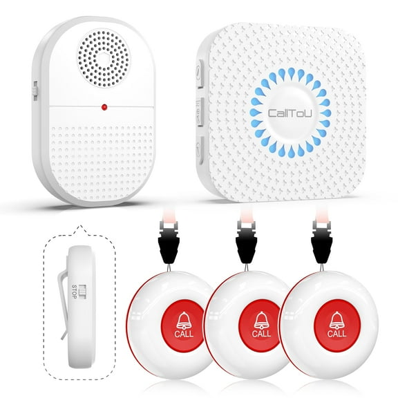 CallToU Wireless Caregiver Pager Call Button Vibration Pager System Alert Device Waterproof Call Bell Elderly Nurse Alert Button for Home Elderly Disabled Patient Seniors