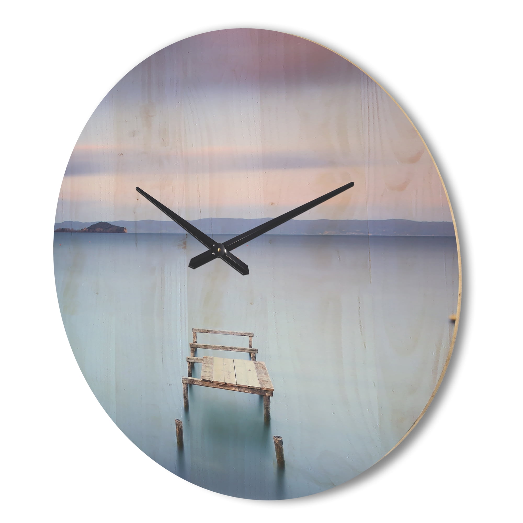 Designart 'Bright Purple Sky Over Lake' Modern Wood Wall Clock