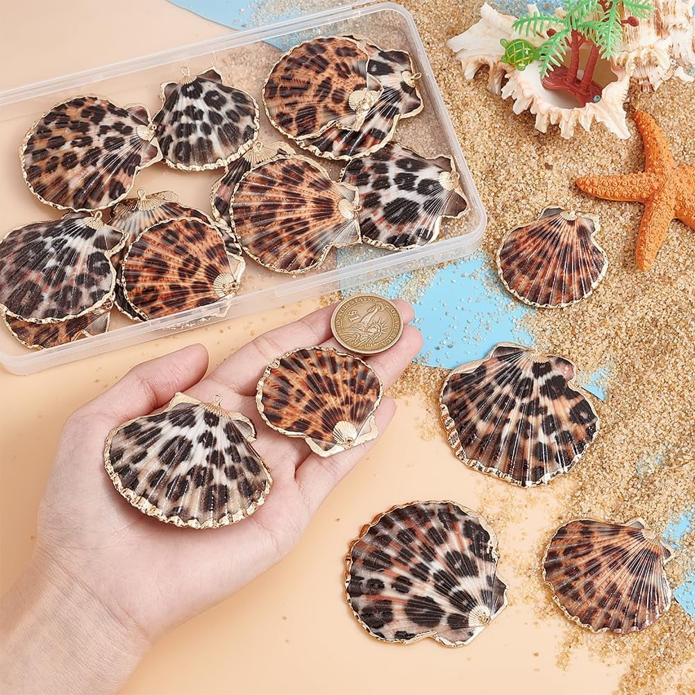 20pcs Leopard Seashell Pendants Scallop Shell Pendant 2 Colors Leopard Print Charms Clam Shell Pendants Ocean Beach Dangle Beads for Earrings Bracelets Jewelry Crafts Making 33~53mm 1set