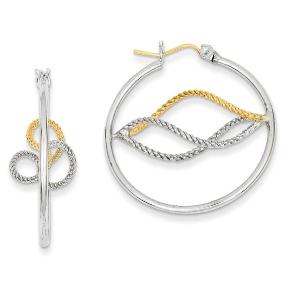 Sterling Silver With 14k Polished Twisted Hoop Earrings - Measures 32x30mm Wide 12mm Thick