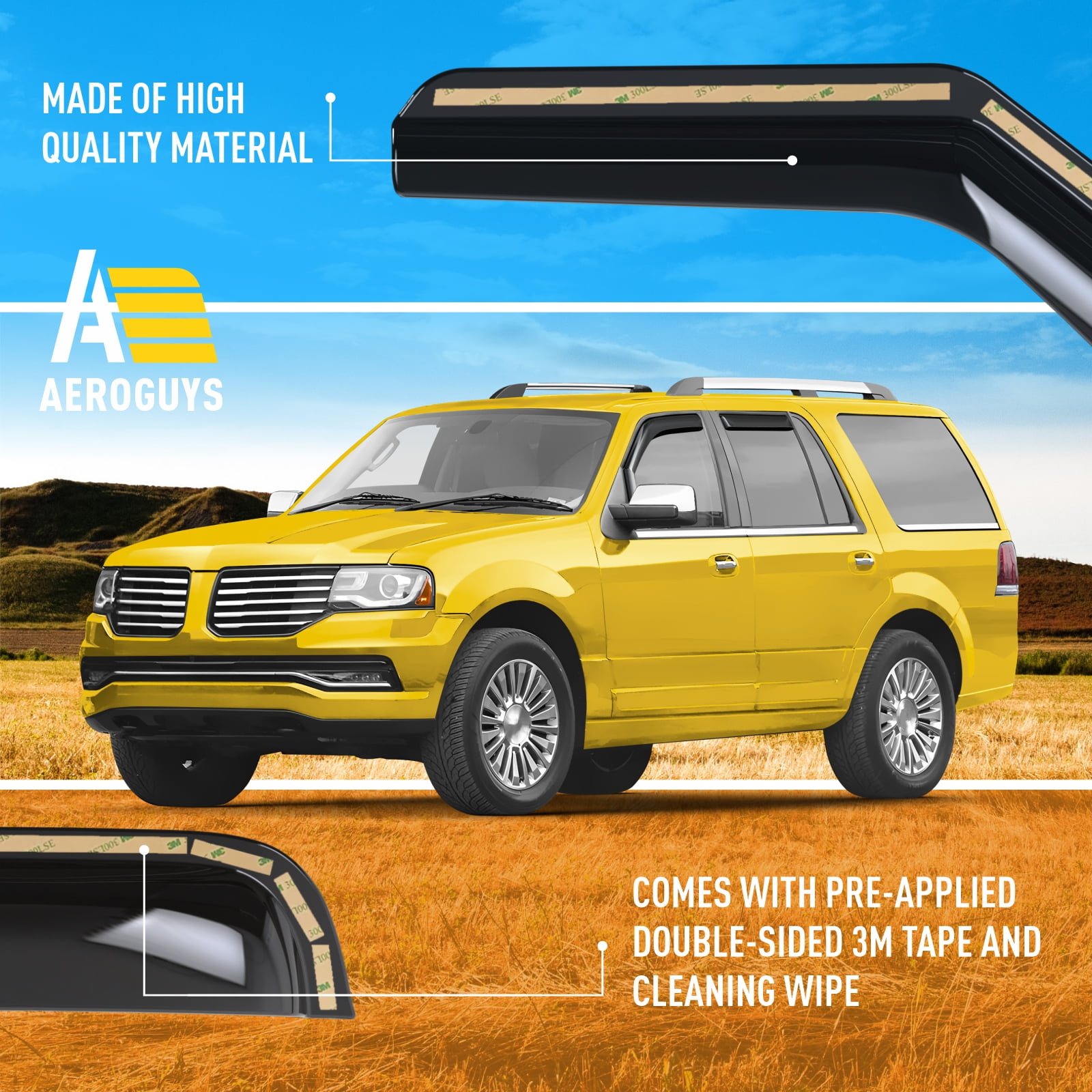 AEROGUYS In-Channel Window Deflectors Extra Durable Window Visors Rain Guards Fit for Lincoln Navigator 2007-2017, Sun Visors, Wind Deflectors, Vent Visors, Car Accessories - 4pcs. AG0551