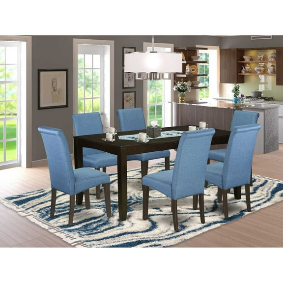 East West Furniture Lynfield 7-piece Table and Dining Chair Set in Cappuccino