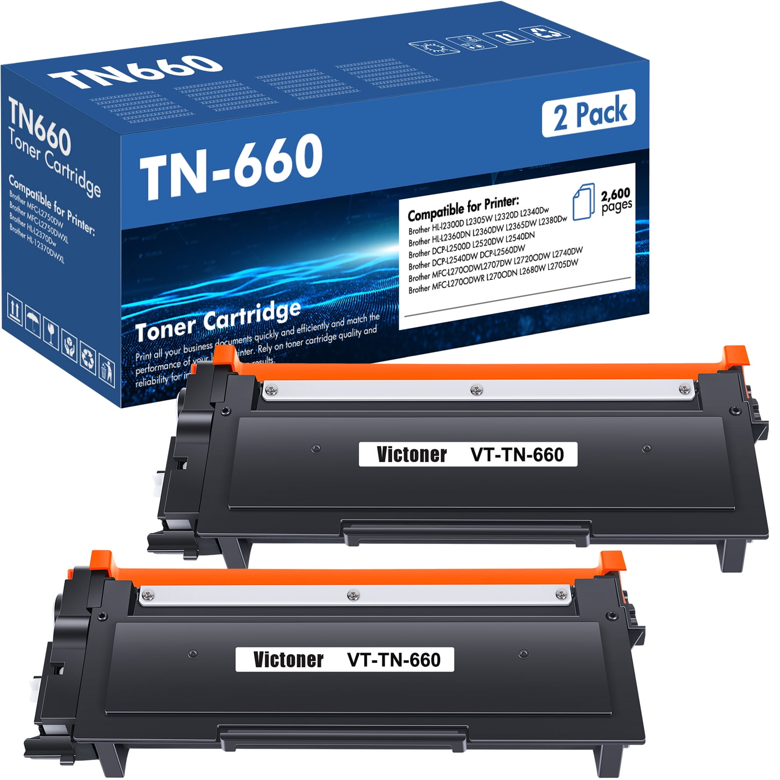 Victoner 2-Pack Compatible Toner Brother TN-660 630 Use With HL-L2300D L2305W L2315DW L2340DW L2360DN L2360DW L2365DW L2380DW 2 Black - Walmart.com
