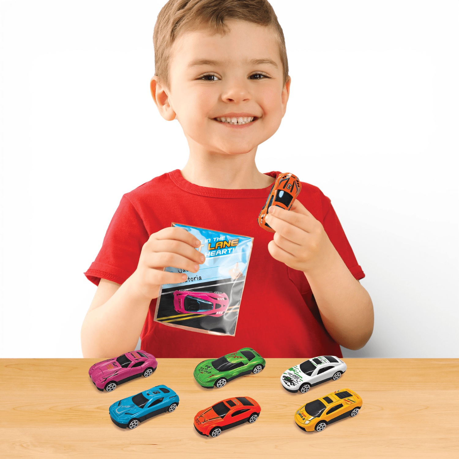 Boley Valentine Die-Cast Play Vehicles Classroom Exchange Set with Cards & Treat Bags, 24-Piece